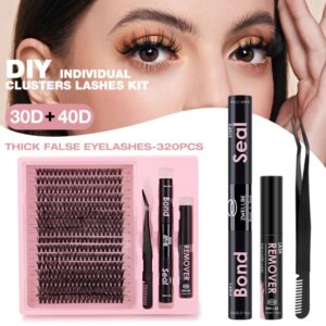 Kit de extensiones de pestañas 30D 40D, Kit de 320 grupos de piezas con unión y sello, removedor de pestañas, aplicador, libro de pestañas DIY en casa