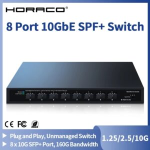 HORACO-interruptor Ethernet SFP + 10Gbe, 8 puertos, 10000Mbps óptico SFP +, interruptor de red Plug and Play, interruptor no gestionado para laboratorio doméstico