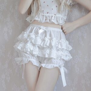 Pantalones cortos de seguridad Lolita con lazo para mujer, bragas con volantes de encaje blanco y negro, bragas Kawaii de calabaza, bombachos victorianos