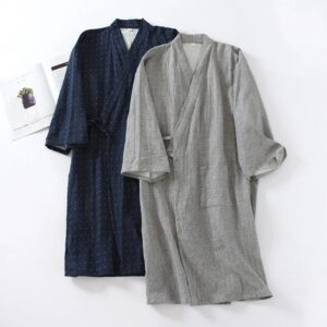 Kimono de algodón de estilo japonés para hombre, albornoces finos y de gran tamaño, ropa de casa para primavera y verano