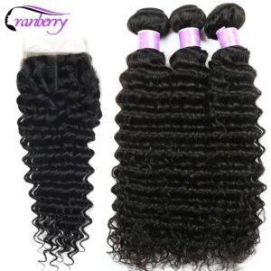 Mechones de cabello humano ondulado con cierre, extensiones de cabello brasileño ondulado con cierre Remy, 4 Uds. Por lote