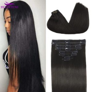 Pinzas para el cabello humano Natural, pelucas de cabello 100% humano, Clip de extensión, 8 unidades/juego, 120 gramos