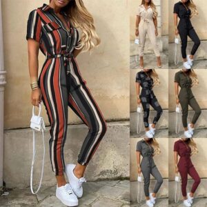 Mono con cinturón monocromático para mujer, ropa de trabajo, pantalones informales, cuello con tapa, hebilla, europeo y americano, verano 2023