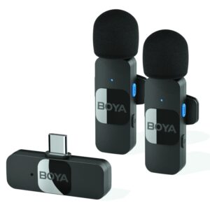 BOYA-micrófono Lavalier inalámbrico para teléfono móvil iPhone, Samsung, Android, PC, 2,4G, 50M, transmisión, solapa con Clip, BY-V