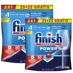 FINISH Detergente Lavavajillas a Máquina All in 1, 25+25 - PACK de 2 TOTAL 100 Pastilla