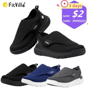 FitVille zapatos Extra anchos para diabéticos para hombres mayores, ortopedia, pies hinchados, zapato ajustable para caminar, alivio del dolor de pie para ancianos