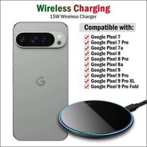 Cargador inalámbrico rápido para Google Pixel 7a 8a 6 7 8 9 Pro XL, cargador inalámbrico plegable con Cable compatible con Qi, 15W
