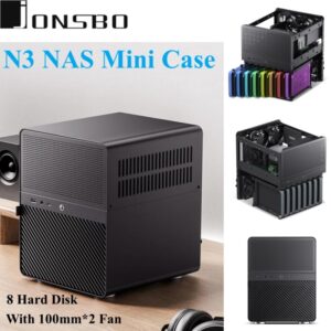 JONSBO-Mini carcasa NAS N3, chasis ITX de aluminio todo en uno, 8 discos duros, compatible con CPU de 130mm, Enfriador de 250mm, tarjeta gráfica con ventilador de 100mm x 2
