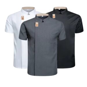Chaqueta de Chef de manga corta para hombre y mujer, camisa de cocinero, uniforme de camarero de restaurante de panadería, Tops, ropa de cocina de Hotel, ropa de trabajo de Catering