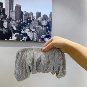 Bolso de mano fruncido de lujo para mujer, bolsa de mano de diseñador con diamantes de imitación, de malla de cristal, para hombro, para fiesta, 2023
