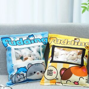 Almohada de felpa Kawaii para aperitivos de gato, muñeco de peluche decorativo de Mini animales, pudín, regalos