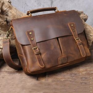 Luufan-maletín de cuero genuino A4 para hombre, bolso de hombro para ordenador portátil, de negocios