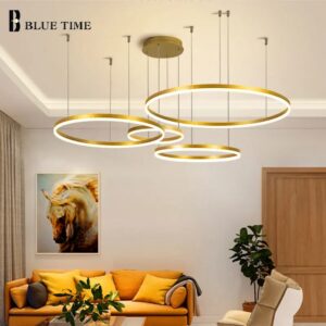 Candelabro Led moderno minimalista, iluminación para el hogar, círculos cepillados, montado en el techo, lámpara colgante para sala de estar