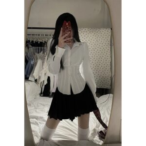 Camisas blancas Y2K para mujer, ropa de calle, Túnica de manga larga, Tops cortos para estudiantes Jk Preppy, moda coreana, blusas básicas ajustadas que combinan con todo, nuevo