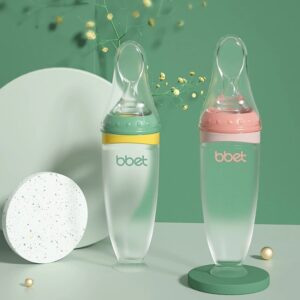BBET libre de BPA para niños pequeños, alimentación de entrenamiento, silicona, forma de punta suave, cuchara para bebé, alimentador de biberón