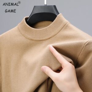 Suéter de punto de cuello alto medio para hombre, sudaderas de cuello simulado, jerséis de Color sólido, ropa informal de marca, otoño e invierno, nuevo