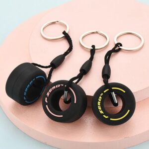 LLavero de neumático de carreras F1 de lujo, accesorios de llave de coche, colgante de neumático de PVC, bolso, dijes, Gadgets para hombres, regalos para amigos, amantes de los automóviles