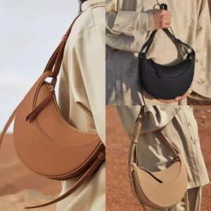 Bolso de hombro con diseño de polenio francés para mujer, bolso de piel de vaca con textura de Luna y dientes en T, cuero genuino para jinete de axilas