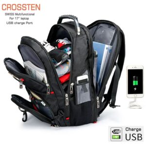 Swiss-bolsas multifuncionales, mochila duradera para ordenador portátil de 17 pulgadas, bolsa de viaje, librería universitaria, puerto de carga USB, resistente al agua