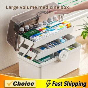 Caja de píldoras de gran capacidad para el hogar, almacenamiento de medicamentos, clasificación multicapa, color blanco marfil, 1 unidad