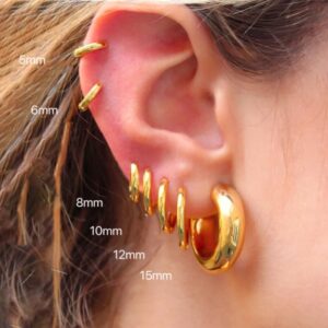 Pendientes minimalistas de acero inoxidable para hombre y mujer, Arete redondo clásico de Color dorado, joyería pequeña Huggie Hoop Rock, regalo, 6-15mm