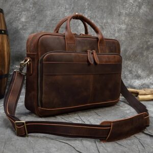 Maletín Retro Para ordenador portátil, bolso de mano de cuero genuino, informal, de negocios de 15,6 pulgadas, para trabajo diario, para documentos masculinos