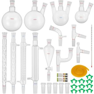 VEVOR Kit 32 pcs Laboratorio Cristalería Laboratorio de Química Orgánica Cristalería Kit Lab Cristalería Kit de Vidrio de Laboratorio Materiales de Vidrio de Laboratorio