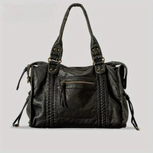Bolso de mano Vintage de cuero suave lavado para mujer, bolso de mensajero de hombro multibolsillo de viaje de gran capacidad