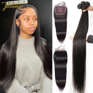 Mechones de cabello humano liso de hueso con cierre, extensiones de cabello Remy con cierres transparentes de 5x5, extensión de tejido de cabello brasileño, entrega en 3 días a Francia