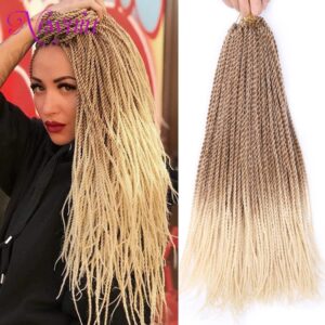 Extensiones de cabello torcido senegalés sintético, trenzas de cabello de ganchillo, cabello trenzado senegalés Ombre, caja de cabello trenzado de ganchillo, trenzas de cabello