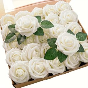 Flores artificiales de 25 piezas, rosas falsas con tallo para ramos de boda, centros de mesa, arreglos de fiesta, decoraciones para el hogar