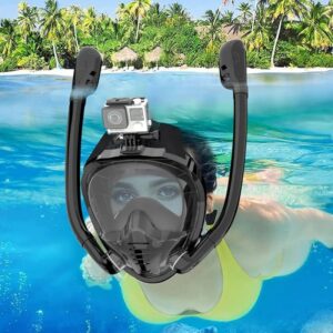 Máscara de Snorkel de cara completa, vista panorámica de 180 °, gafas de buceo de silicona con 2 esnórquel antivaho y antifugas