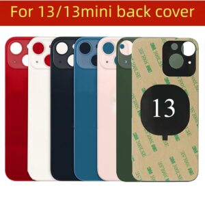 Cubierta de batería de Panel de vidrio trasero para iPhone 13/13, carcasa de puerta trasera con agujero grande, piezas de repuesto con cinta 3 M