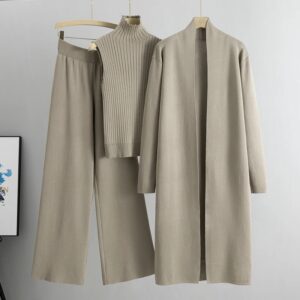 Chándal de 3 piezas para mujer, conjunto de pantalón de punto a la moda, suéter Vintage, primavera y otoño