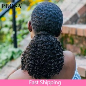 Coletas rizadas 3B 3C para mujer, extensiones de cabello humano virgen brasileño 100% Natural, productos para el cabello de Color Prosa
