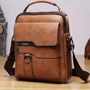Bolso de hombro de marca para iPad de 9,7 "para hombre, bandolera de cuero PU con solapa, de negocios, sólido, de viaje