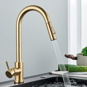 Quyanre níquel cromado sacar grifo de cocina grifo sola manija grifo mezclador H/C/cocina mezclador de agua pausa grifo de cocina