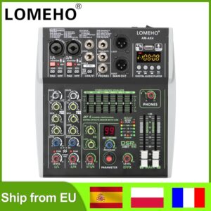 LOMEHO-minimezclador de sonido de Audio de 4 canales, consola de mezcla de efectos DSP EQ 99 de 7 bandas, 48V, Bluetooth, USB, PC, AM-AX4 de grabación