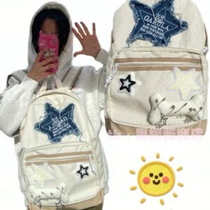 Y2K-Bolsa de libros Kawaii coreana para mujer, mochila escolar con estrellas bonitas, mochilas escolares para estudiantes, mochilas de viaje para damas y adolescentes