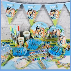Cartel desechable de dibujos animados para fiesta de cumpleaños, adorno para pastel, conjunto de globos de bandera colgante, azul, perro Azul