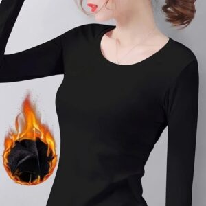 Camisa de fondo de terciopelo para mujer, camiseta de manga larga de temperatura constante, Top térmico de fibra de calefacción de terciopelo fino, Otoño e Invierno