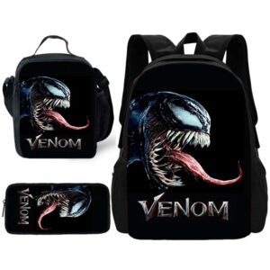 Juego de 3 piezas Marvels v-venoms, mochila escolar con fiambreras, bolsas de lápices, mochilas escolares para niños y niñas, el mejor regalo