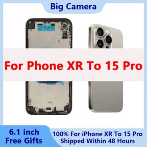 Carcasa trasera DIY para iPhone XR a 15 Pro, carcasa trasera para XR a 15 Pro, XR hasta 15 Pro con lente de cámara grande, entrega rápida