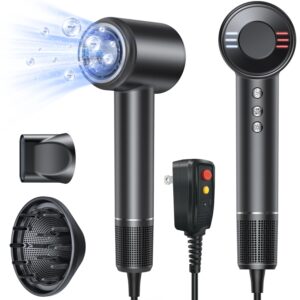 Secador de pelo de alta velocidad con difusor, 120000rpm, velocidad del viento, 40 m/s, 3X, secado más rápido, iones negativos, para el hogar, viaje, Hotel