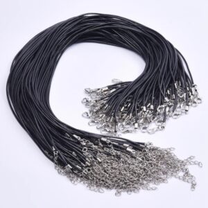 Collar de cadena de cuero para hombre y mujer, accesorio de cuerda de 50cm, Color negro, trenzado, ajustable, con cierre de langosta, 10/20/30 piezas