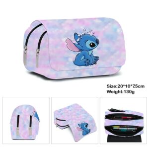 Anime Stitch bolsa de bolígrafo con solapa completamente impresa, caja de papelería, estuche para lápices, bolsa escolar para estudiantes de escuela primaria y secundaria, dibujos animados