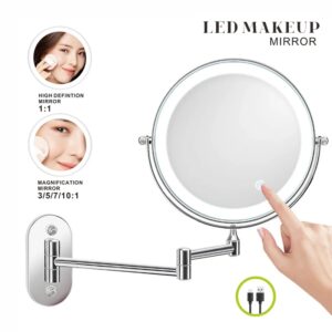 Espejo de maquillaje cromado de 8 pulgadas, espejos cosméticos inteligentes con luz de 3 colores, doble cara, carga USB, 3x/5x/7x/10x