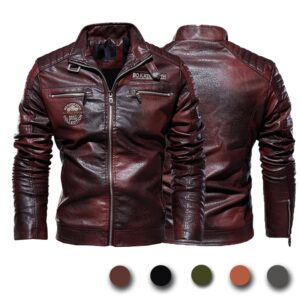Chaqueta ajustada de cuero PU para hombre, abrigo cálido de alta calidad, a la moda, informal, para motocicleta, otoño e invierno, novedad