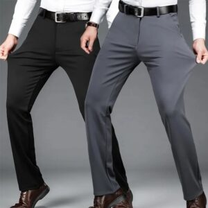 Pantalones largos elásticos de manga recta para hombre, traje informal de negocios, pantalones formales finos, moda de verano, talla grande 28-40, 29-42