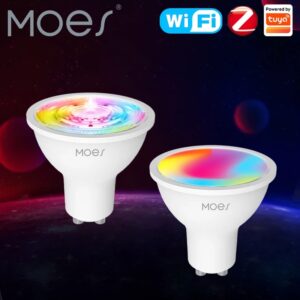 MOES-bombillas LED inteligentes Tuya ZigBee GU10, lámparas regulables de 5W con WIFI, RGB C + W, color blanco, Control por aplicación Smart Life, funciona con Alexa/Google